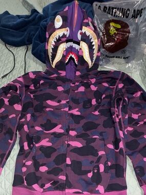 Men’s bape' Shark Camo Zip Hoodie - Purple/Pink